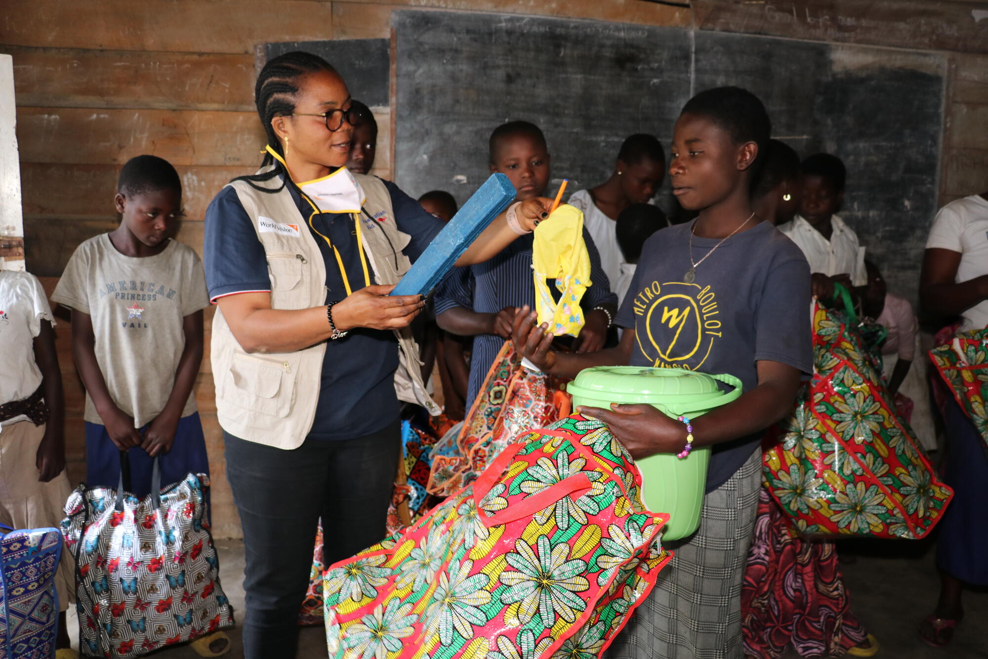 A child receives a hygiene kit