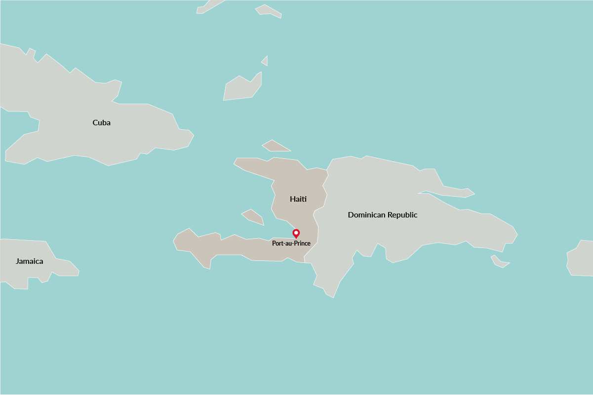 Map of Haiti showing it next to Dominican Republic, Cuba and Jamaica
