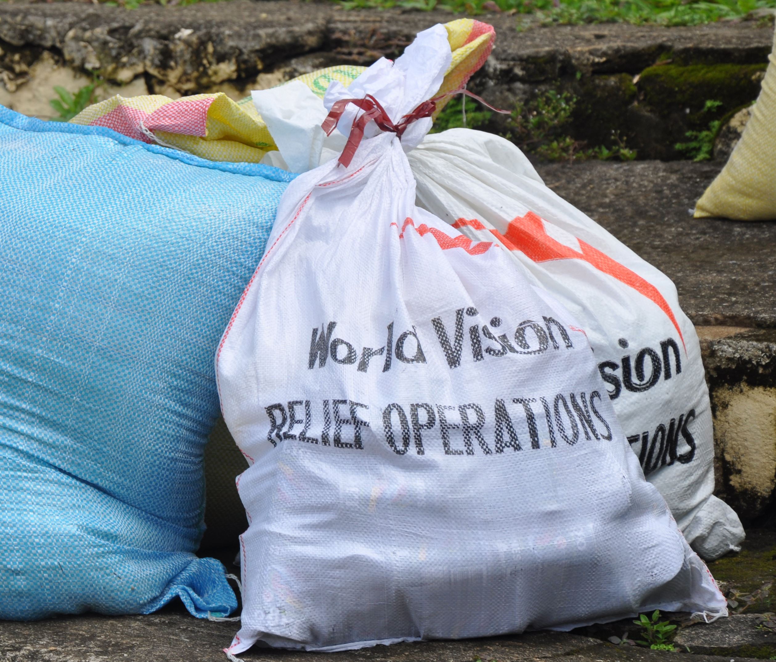 A World Vision bag containing aid
