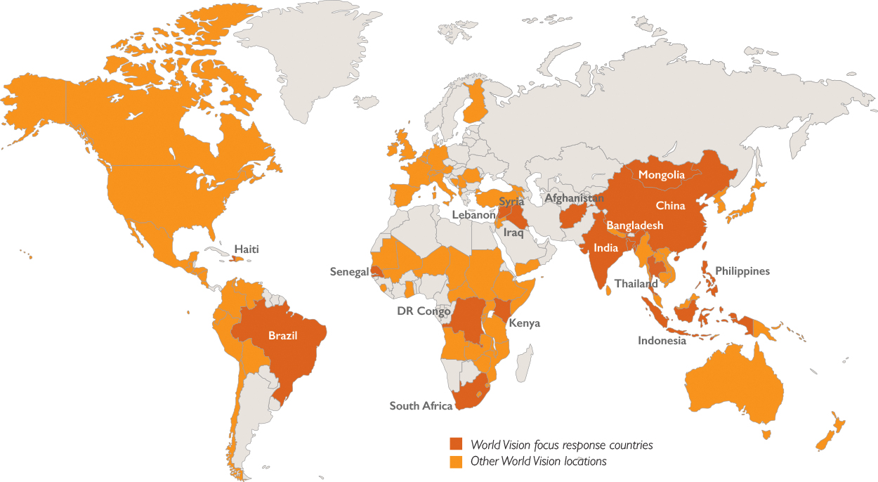 World map indicating where World Vision work