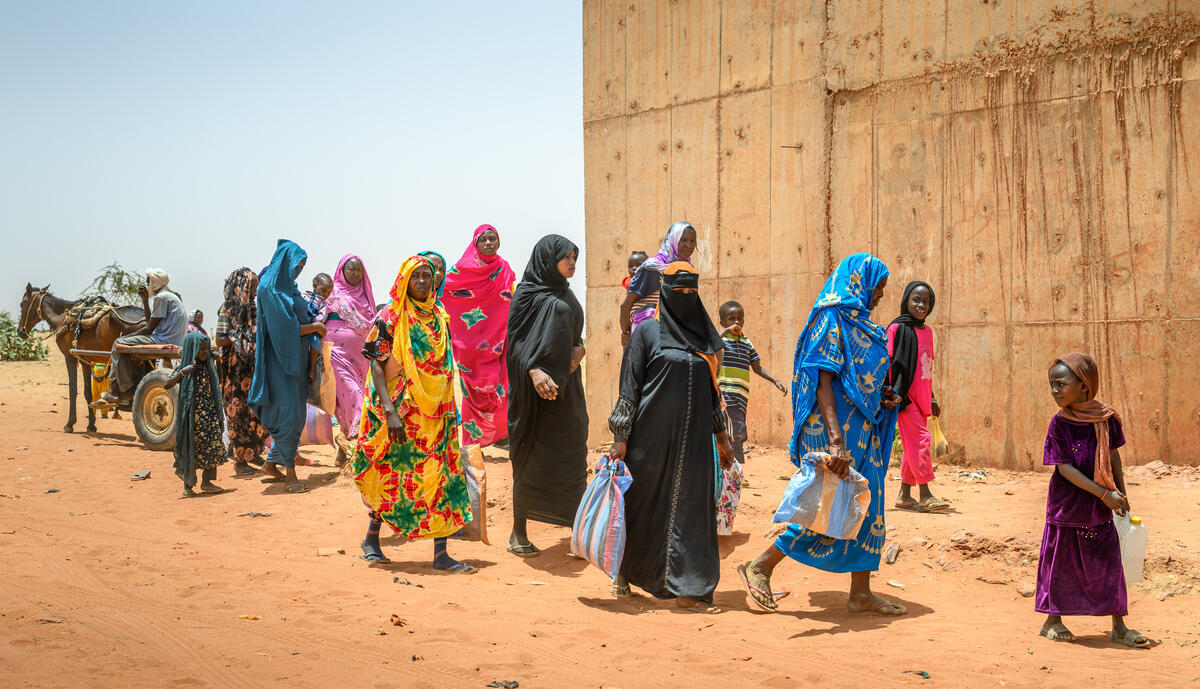 A group of refugees arriving at camp from Darfur