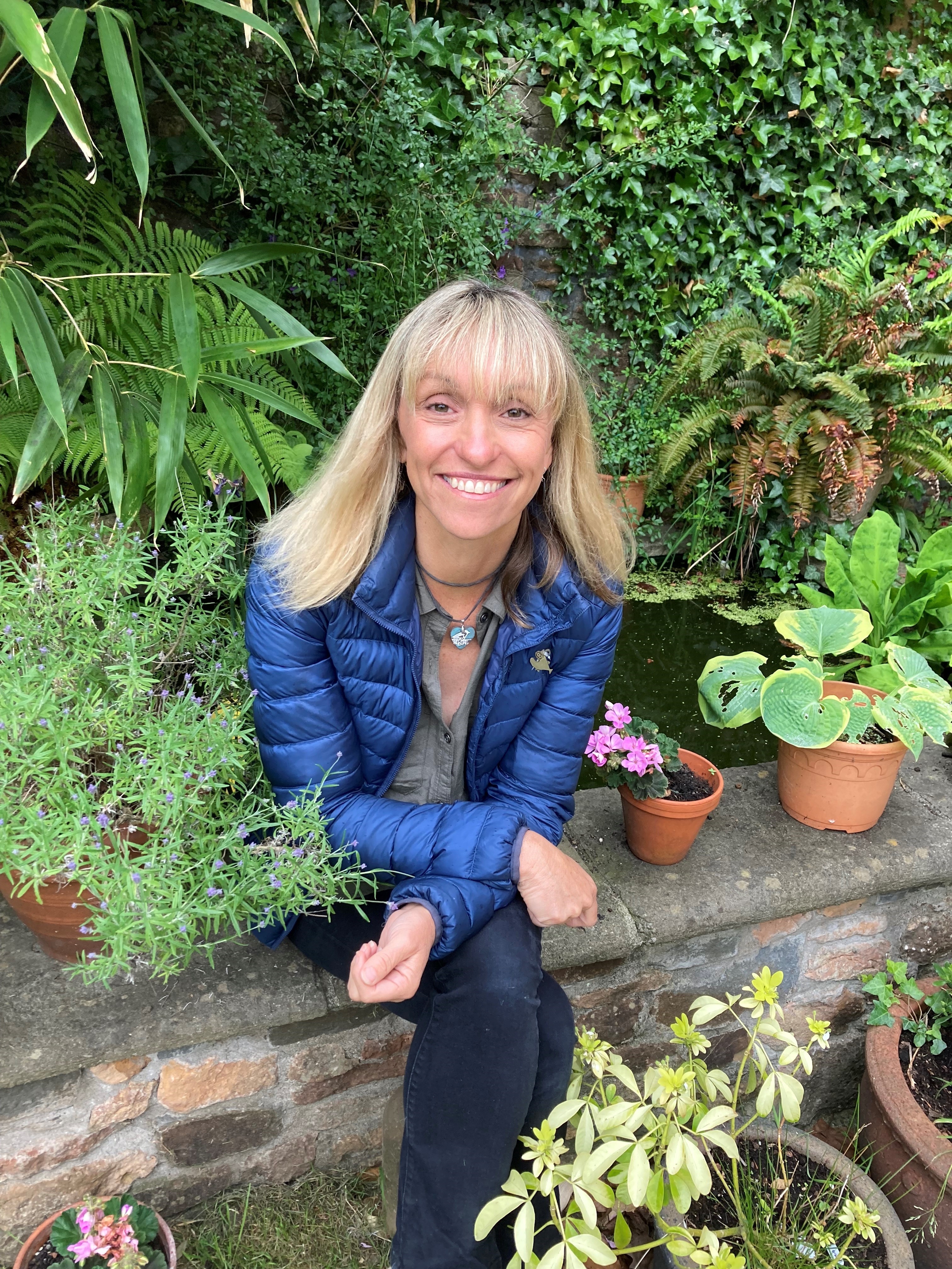 TV Presenter Michaela Strachan sits outside